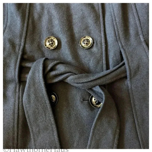 GUESS Black Double Breasted Wool Blend Pea Coat Size L  Military Standing Collar - Picture 2 of 9